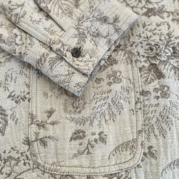 J JILL XL VTG Jacquard Hemp Cotton Button Front Collared Jacket • Ivory Beige - Picture 7 of 12